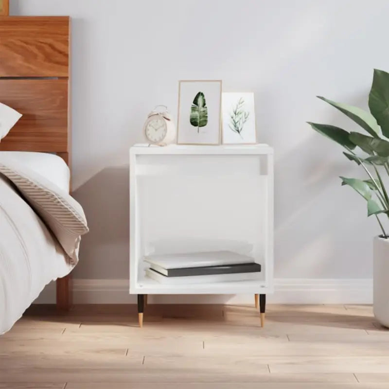 Nachtkastjes met bewerkt hout en metalen poten in een strak design - Hoogglans wit / 1 - Nachtkastjes