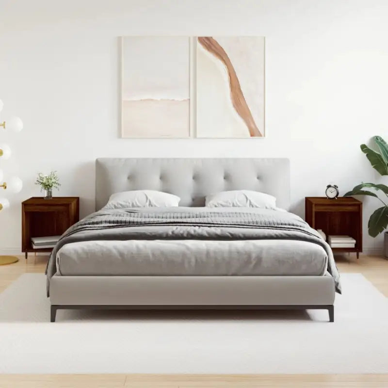 Nachtkastjes met bewerkt hout en metalen poten in een strak design - bruin eikenkleur / 2 - Nachtkastjes