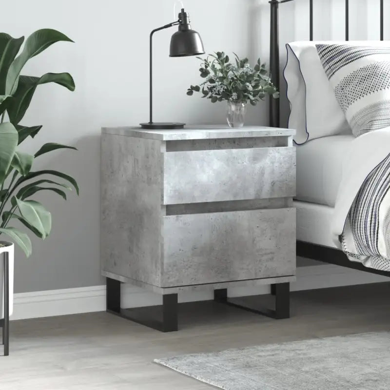 Nachtkastjes met bewerkt hout en metalen poten voor een strak interieur - Betongrijs / 1 - Nachtkastjes