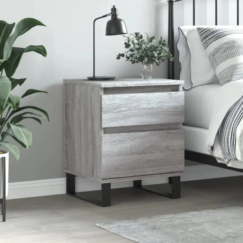 Nachtkastjes met bewerkt hout en metalen poten voor een strak interieur - Grijs sonoma / 1 - Nachtkastjes