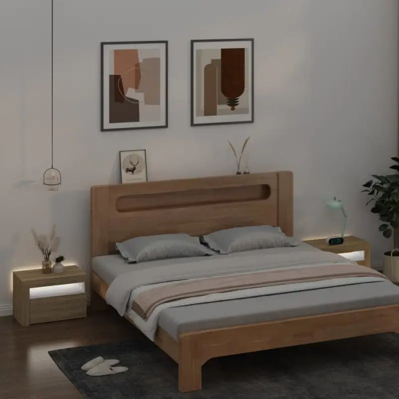 Nachtkastjes met bewerkt hout en RGB LED-verlichting in Sonoma Eiken - Nachtkastjes