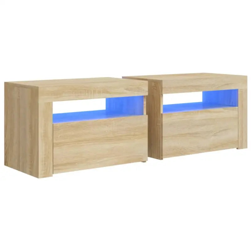 Nachtkastjes met bewerkt hout en RGB LED-verlichting in Sonoma Eiken - Nachtkastjes