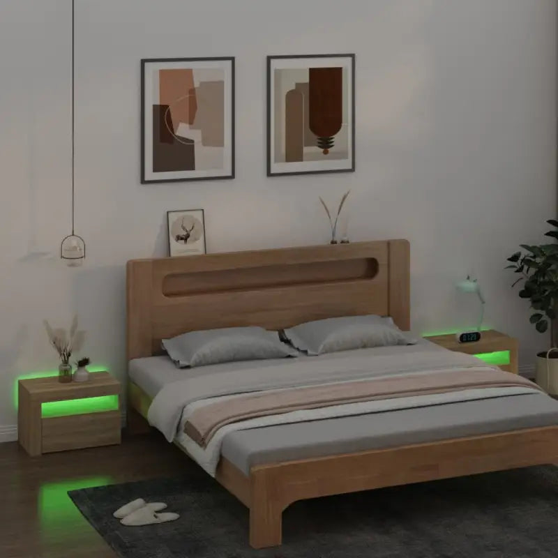 Nachtkastjes met bewerkt hout en RGB LED-verlichting in Sonoma Eiken - Nachtkastjes