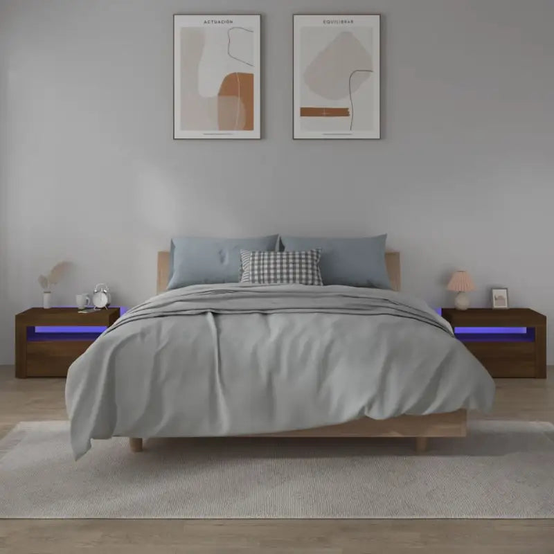 Nachtkastjes met bewerkt hout en RGB LED-verlichting in Sonoma Eiken - bruin eikenkleur / 2 - Nachtkastjes