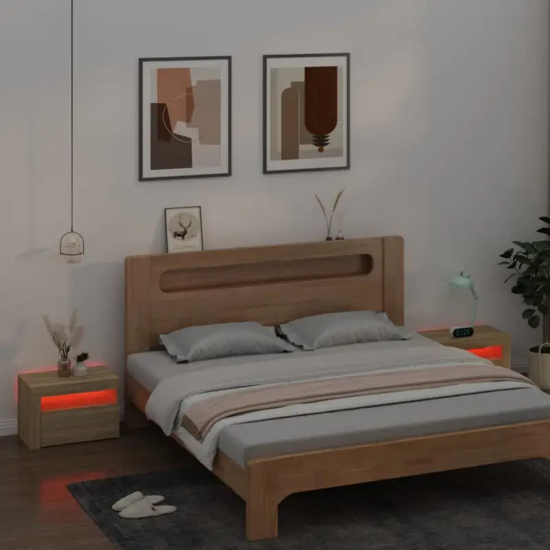 Nachtkastjes met bewerkt hout en RGB LED-verlichting in Sonoma Eiken - Nachtkastjes