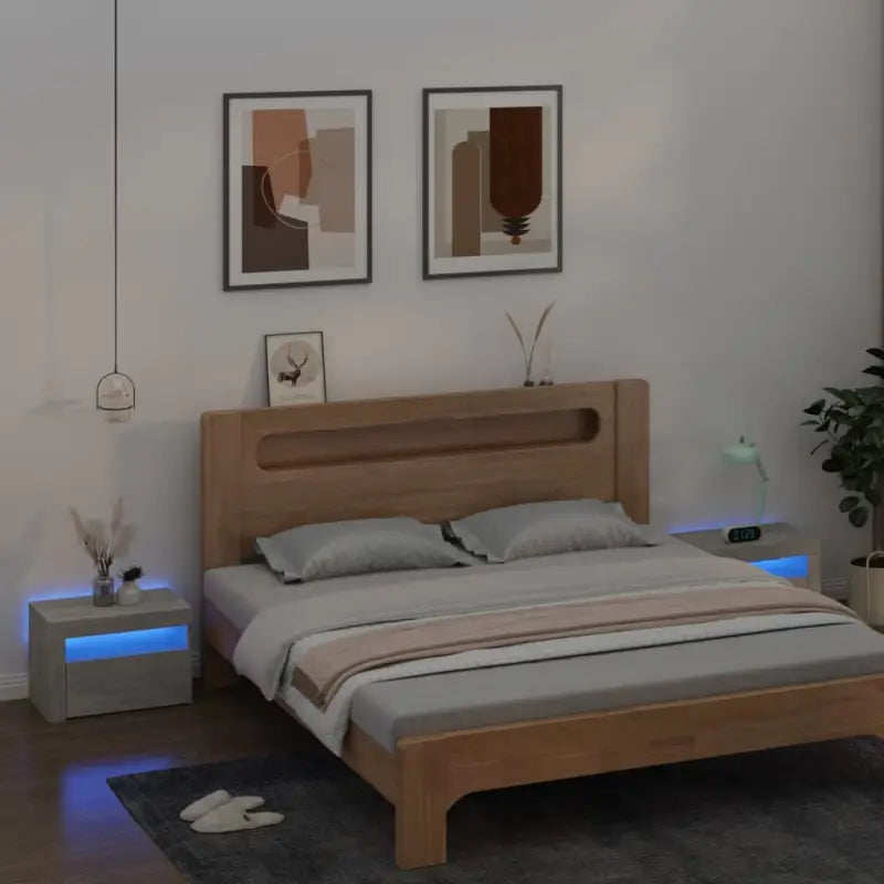 Nachtkastjes met bewerkt hout en RGB LED-verlichting in Sonoma Eiken - Betongrijs / 2 - Nachtkastjes
