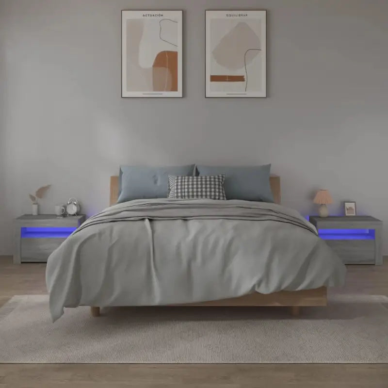 Nachtkastjes met bewerkt hout en RGB LED-verlichting in Sonoma Eiken - Grijs sonoma / 2 - Nachtkastjes