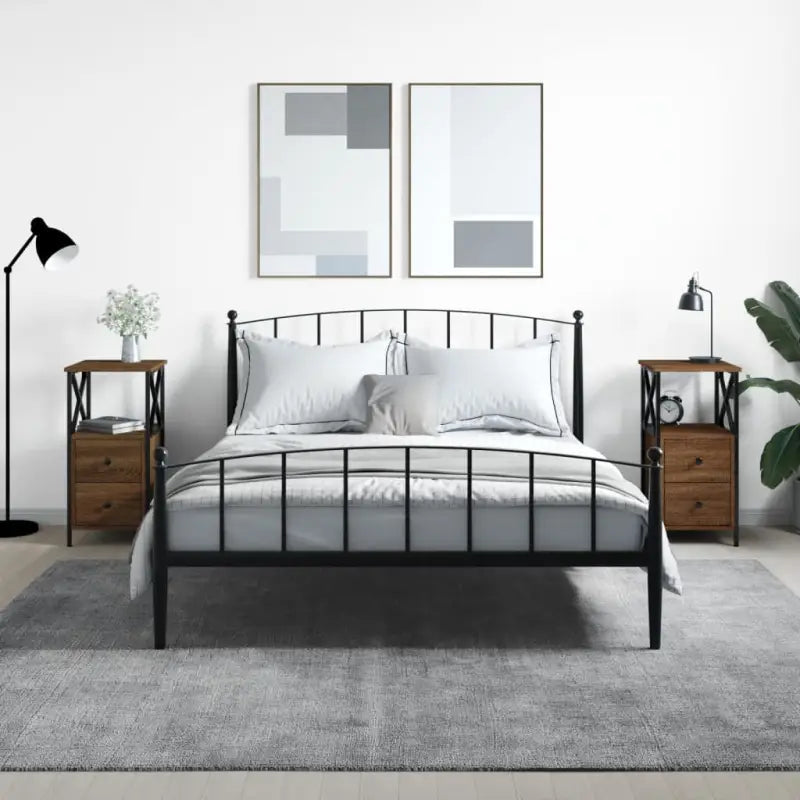 Nachtkastjes met bewerkt hout en verstelbare poten voor een tijdloze uitstraling - bruin eikenkleur / 2 - Nachtkastjes