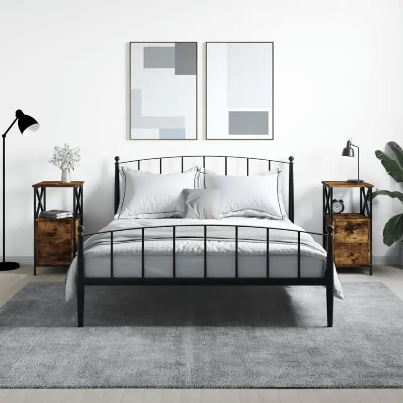 Nachtkastjes met bewerkt hout en verstelbare poten voor een tijdloze uitstraling - Gerookt eiken / 2 - Nachtkastjes