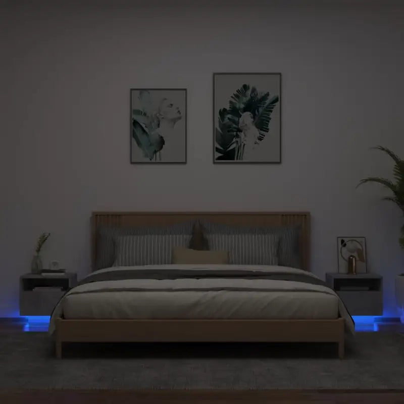Nachtkastjes met rgb led-verlichting en duurzaam bewerkt hout - Betongrijs / 2 - Nachtkastjes