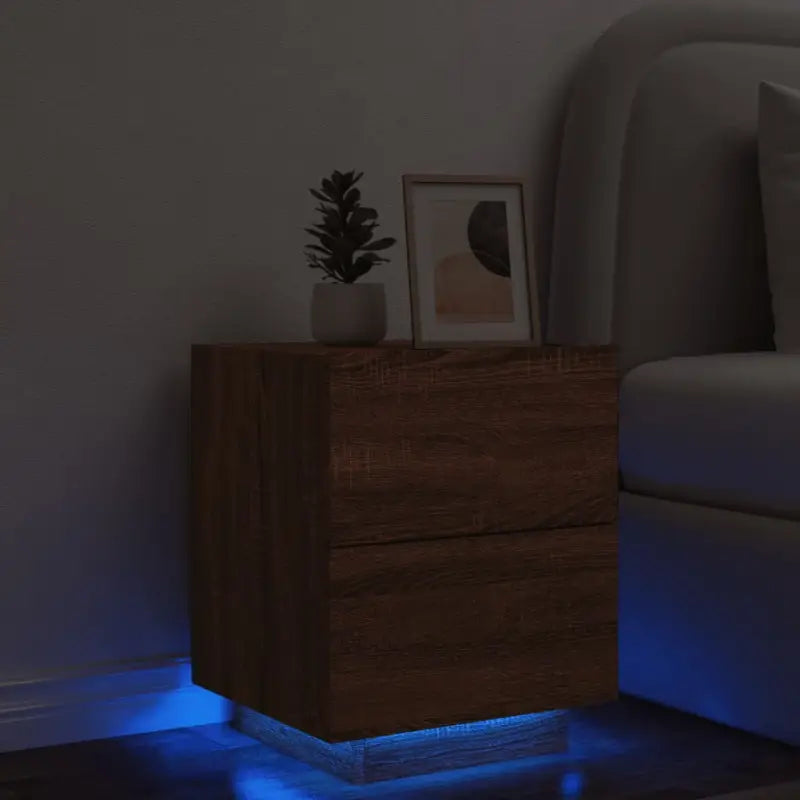 Nachtkastjes met rgb led-verlichting en duurzaam bewerkt hout - bruin eikenkleur / 1 - Nachtkastjes