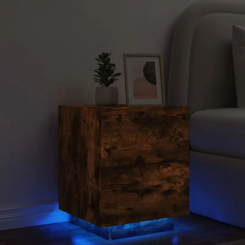 Nachtkastjes met rgb led-verlichting en duurzaam bewerkt hout - Gerookt eiken / 1 - Nachtkastjes
