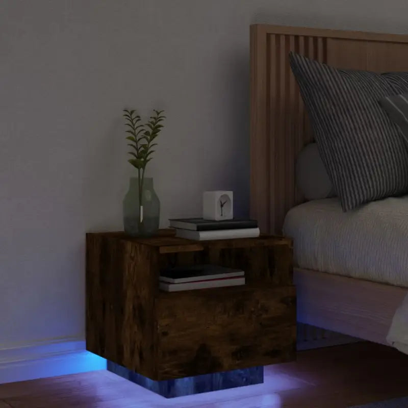Nachtkastjes met rgb led-verlichting en duurzaam bewerkt hout - Gerookt eiken / 1 - Nachtkastjes