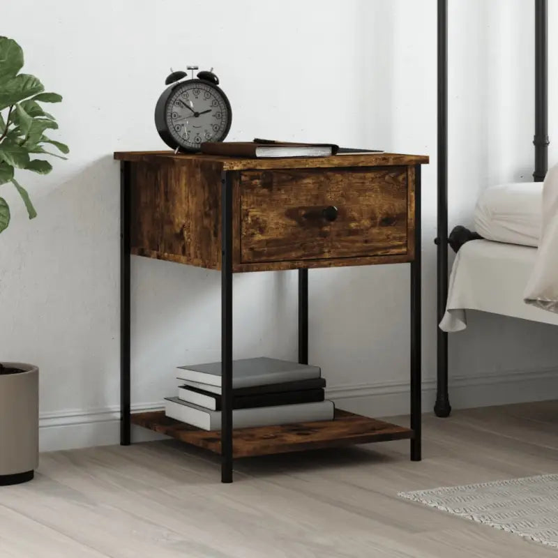 Nachtkastjes met verstelbare poten en bewerkt hout voor elegant interieur - Gerookt eiken / 1 - Nachtkastjes