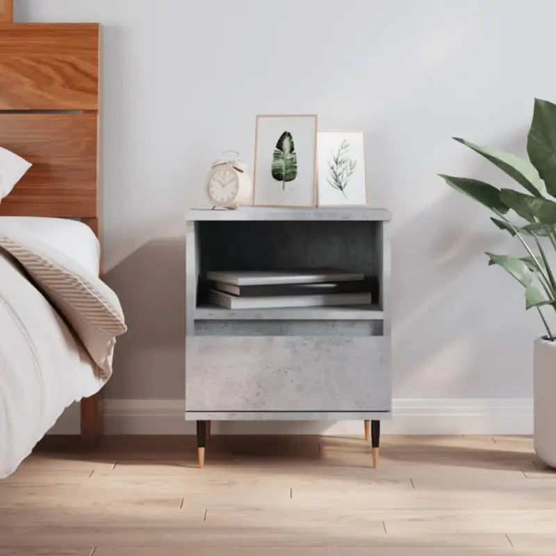 Nachtkastjes van bewerkt hout met metalen poten voor een elegante uitstraling - Betongrijs / 1 - Nachtkastjes
