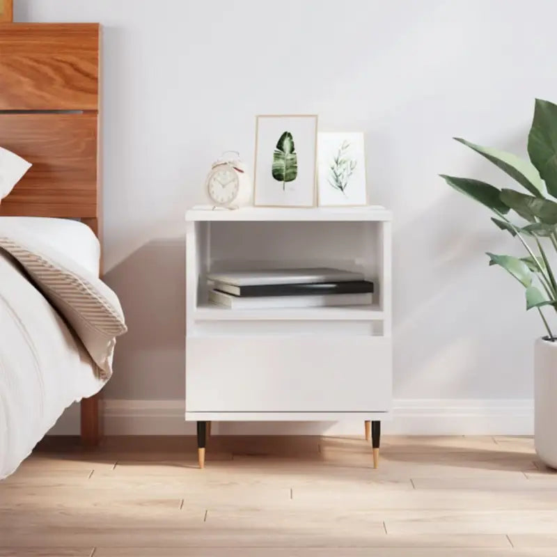 Nachtkastjes van bewerkt hout met metalen poten voor een elegante uitstraling - Hoogglans wit / 1 - Nachtkastjes