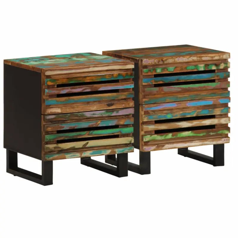 Nachtkastjes van massief mangohout in industriële stijl - 2 / massief gerecycled hout - Nachtkastjes