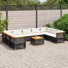 Natuurlijk afgewerkte loungeset in zwart materiaal met gepoedercoat staal - Zwart / Met tafel / gat weven - Tuinsets