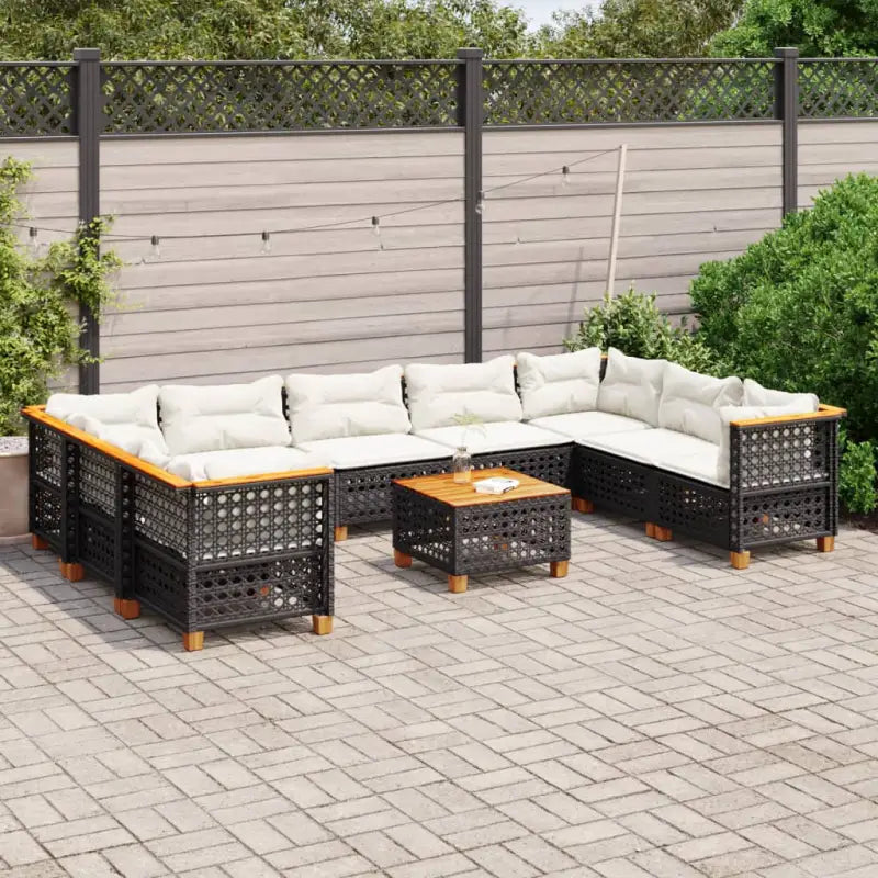 Natuurlijk afgewerkte loungeset in zwart materiaal met gepoedercoat staal - Zwart / Met tafel / gat weven - Tuinsets