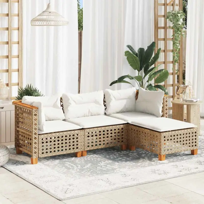 Natuurlijk afgewerkte loungeset van gepoedercoat staal in zwart materiaal - Beige / Lijngeweven - Tuinsets