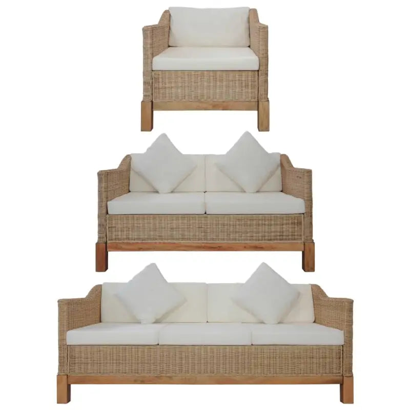Natuurlijk rattan bank met levering bevat voor stijl en functionaliteit - 1-zits + 2-zits + 3-zits - Banken