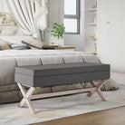 Opberg- en halbankje met houten poten en duurzame stof - Grijs / 110 x 45 x 49 cm - Opberg- & halbankjes