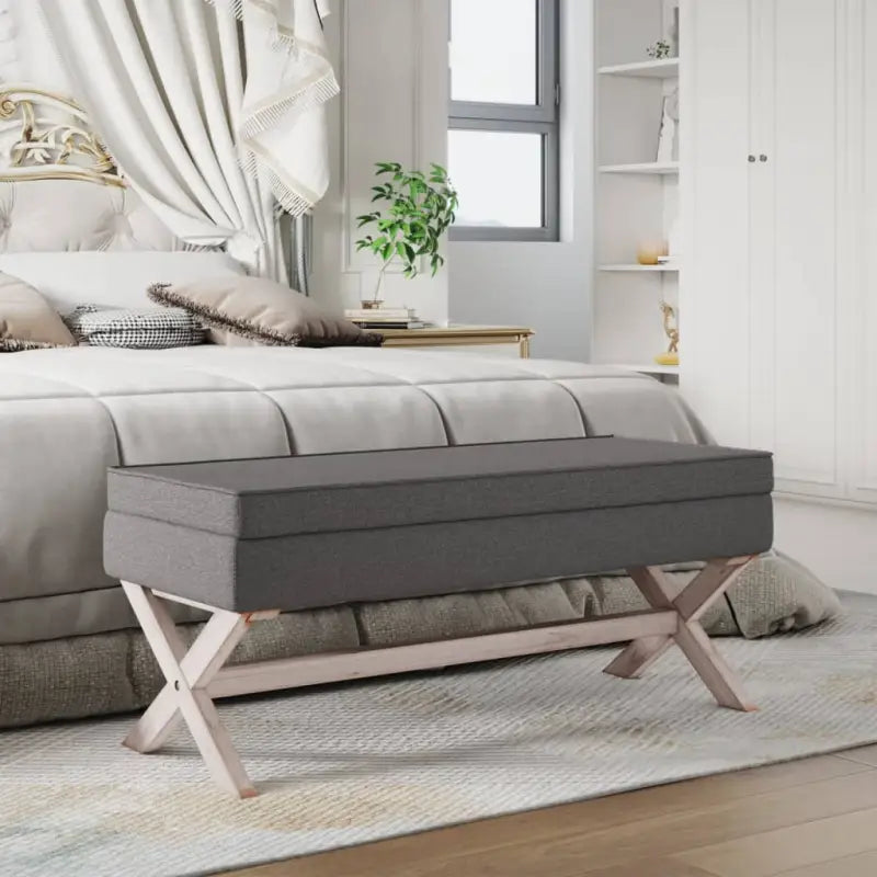Opberg- en halbankje met houten poten en duurzame stof - Grijs / 110 x 45 x 49 cm - Opberg- & halbankjes