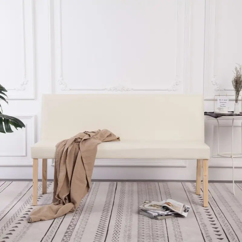 Opberg en halbankje met klassieke uitstraling en massief grenenhouten frame - Crème - Opberg- & halbankjes