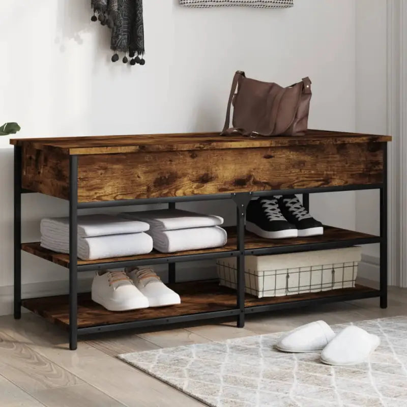 Opberg- en halbankje met verstelbare poten in Grijs Sonoma Eiken stijl - Gerookt eiken / 100 x 42.5 x 50 cm - Opberg- &