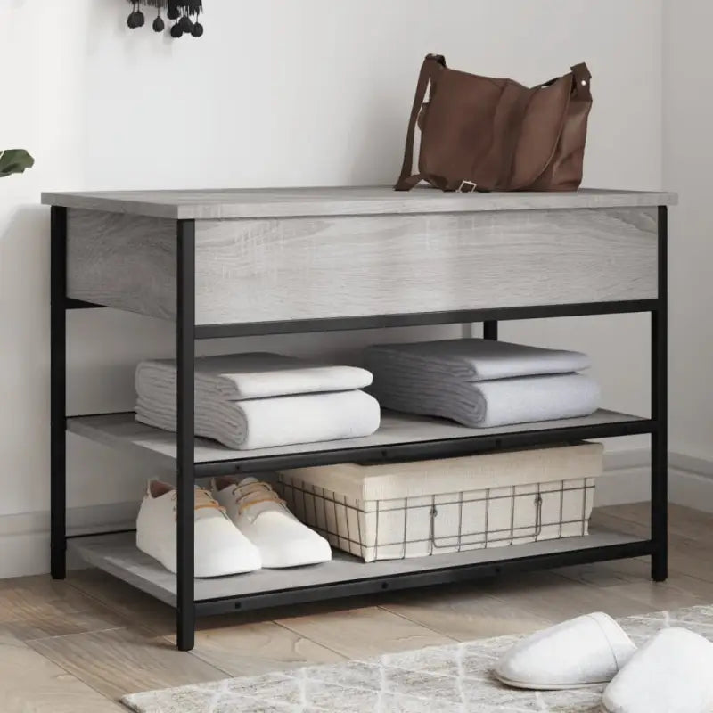 Opberg- en halbankje met verstelbare poten in Grijs Sonoma Eiken stijl - Grijs sonoma / 70 x 42.5 x 50 cm - Opberg- &