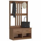 Opberg- en halbankje van massief grenenhout met rustieke charme - Walnoothouten afwerking / 87 x 40 x 159.5 cm