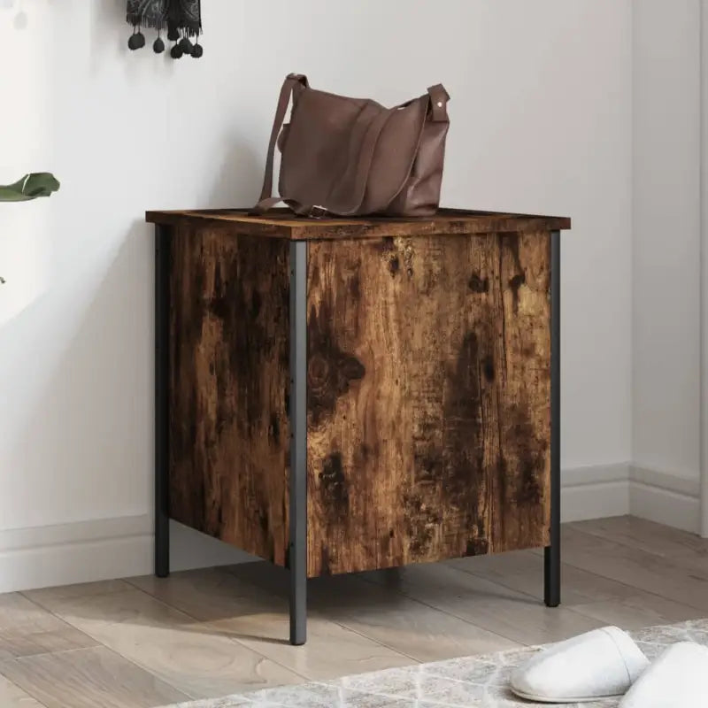 Opbergbank met verstelbare poten van bewerkt hout voor in huis - Gerookt eiken / 40 x 42.5 x 50 cm - Opberg- &