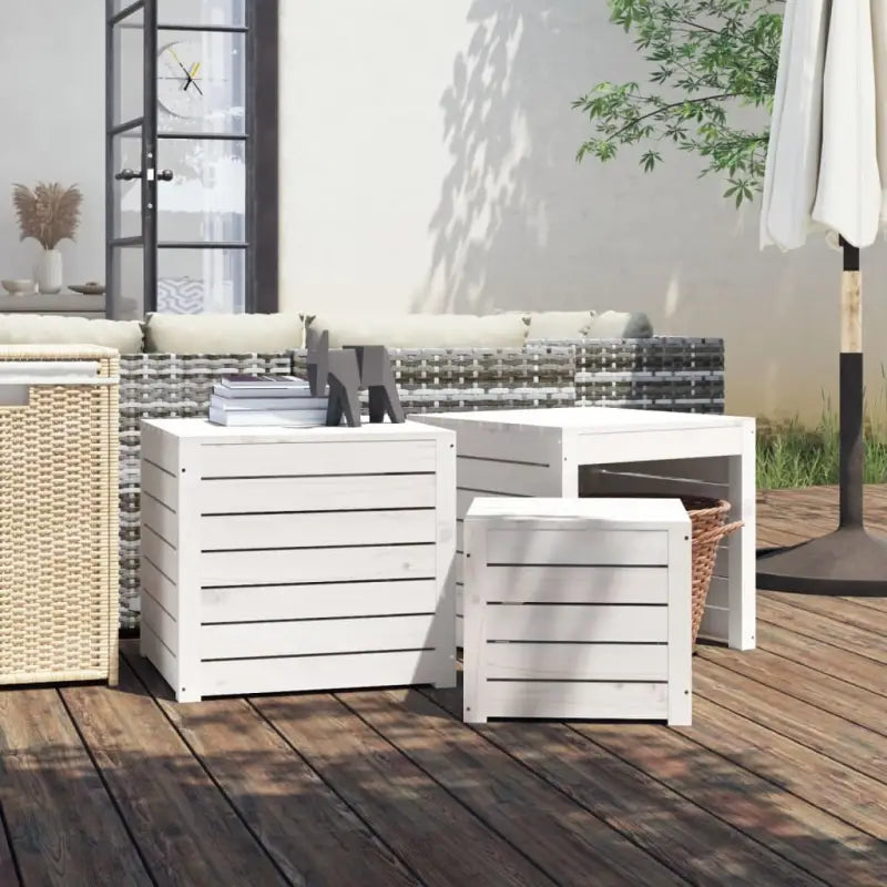 Opbergbox voor buiten van massief grenenhout met rustieke uitstraling - Wit / 50.5 x 50.5 x 46.5 cm - Opbergboxen