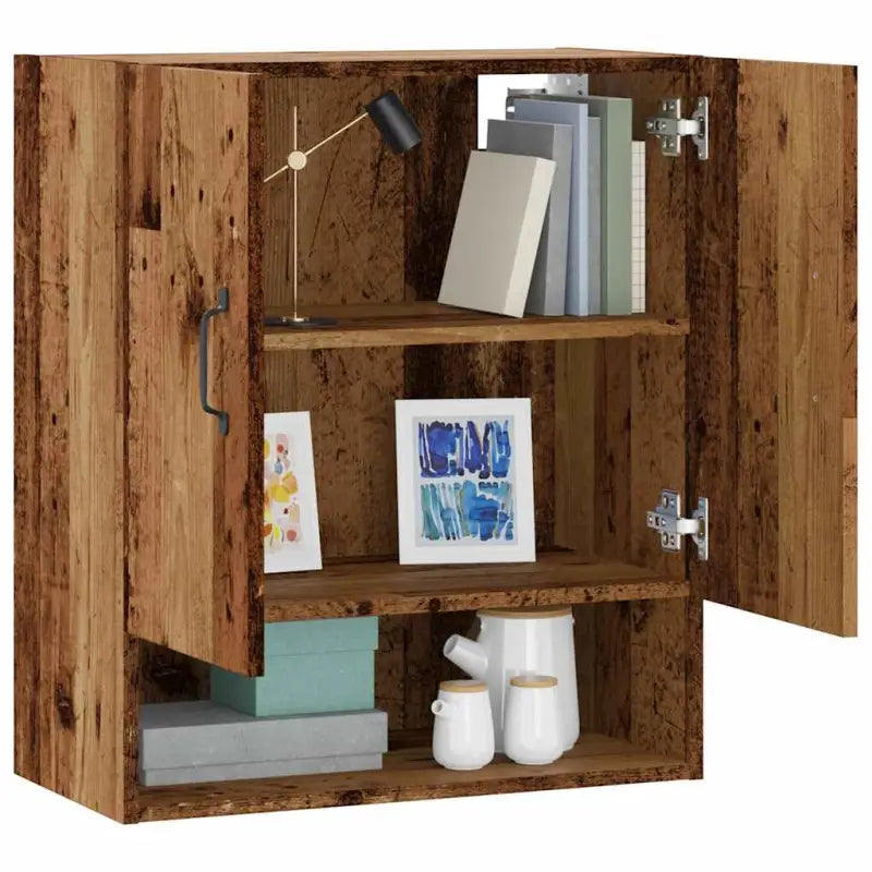 Opbergkast Begeleid met bewerkt hout voor praktische wandopslag - Oud hout / 1 - Opbergkasten & lockerkasten