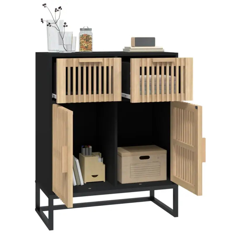 Opbergkast met ijzeren poot en bewerkt hout voor een tijdloos interieur - Opbergkasten & lockerkasten