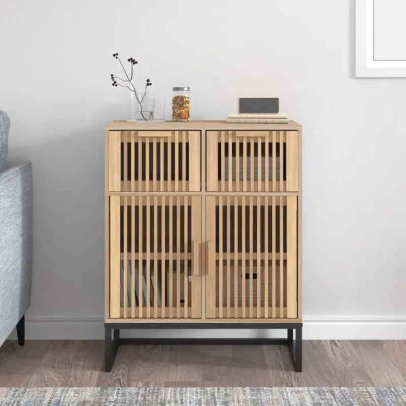 Opbergkast met ijzeren poot en bewerkt hout voor een tijdloos interieur - Bruin / 1 - Opbergkasten & lockerkasten