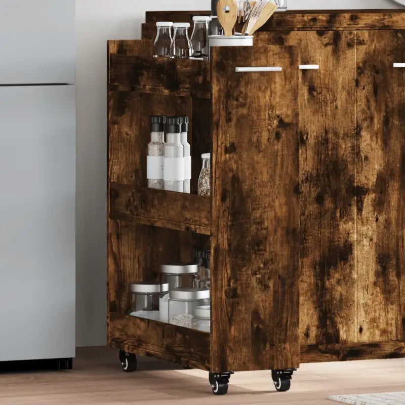 Opbergkast van bewerkt hout met zwenkwielen en ruime opbergmogelijkheden - Gerookt eiken / 1 - Opbergkasten &