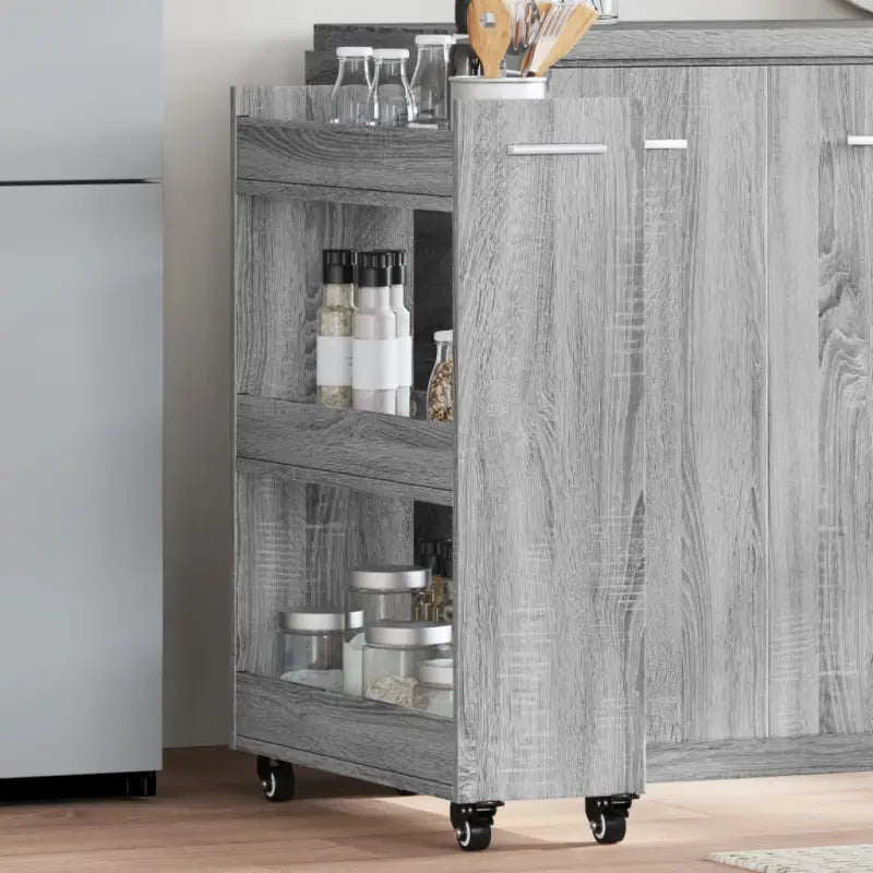 Opbergkast van bewerkt hout met zwenkwielen en ruime opbergmogelijkheden - Grijs sonoma / 1 - Opbergkasten &