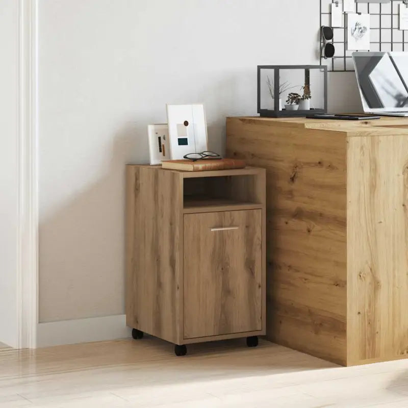 Opbergkast van gerookt eiken bewerkt hout met wieltjes - artisanaal eikenkleurig / 1 - Opbergkasten & lockerkasten