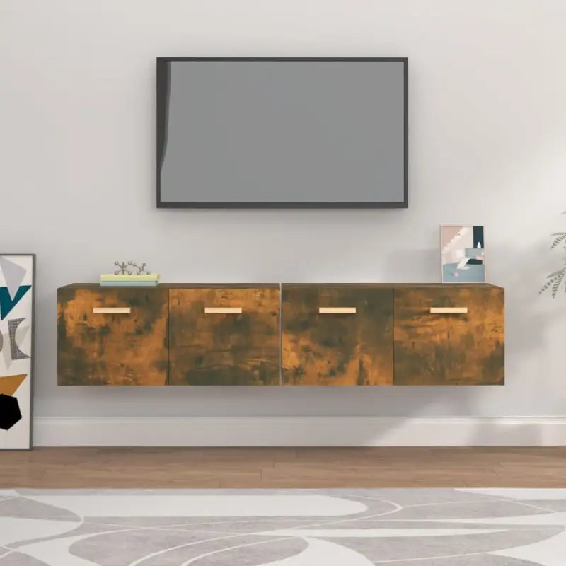 Opbergkasten van bewerkt hout voor muurbevestiging en decoratie - Gerookt eiken / 80 x 35 x 36.5 cm / 1 - Opbergkasten