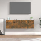 Opbergkasten van bewerkt hout voor muurbevestiging en decoratie - Gerookt eiken / 60 x 36.5 x 35 cm / 1 - Opbergkasten