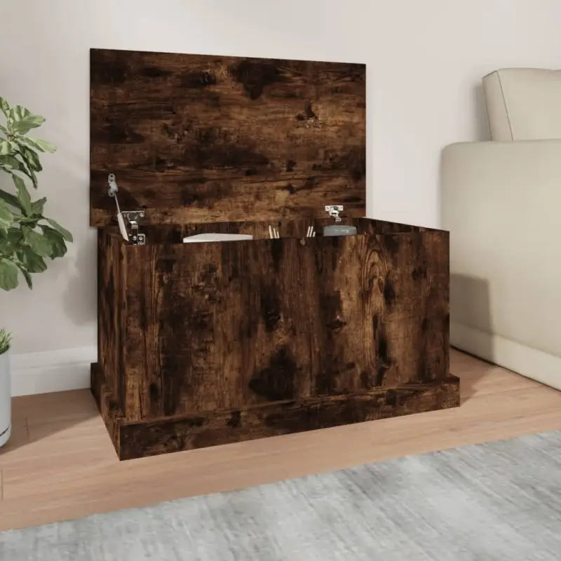 Opbergkist van bewerkt hout voor decoratie en praktische opbergruimte - Gerookt eiken / 70 x 40 x 38 cm / 1