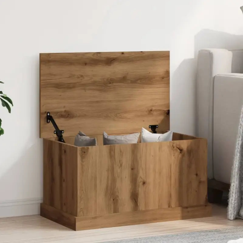 Opbergkist van bewerkt hout voor decoratie en praktische opbergruimte - artisanaal eikenkleurig / 70 x 40 x 38 cm / 1