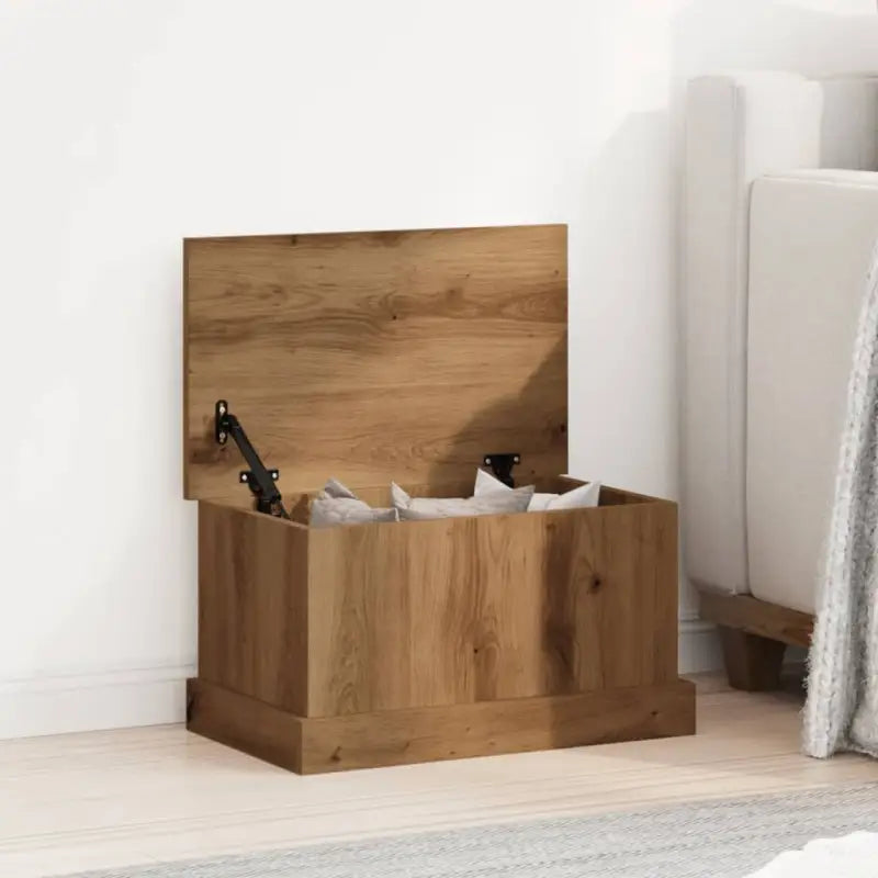Opbergkist van bewerkt hout voor decoratie en praktische opbergruimte - artisanaal eikenkleurig / 30 x 50 x 28 cm / 1