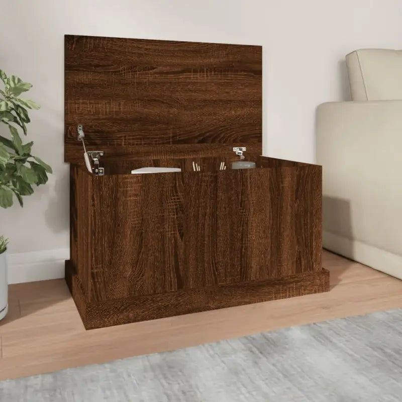Opbergkist van bewerkt hout voor decoratie en praktische opbergruimte - bruin eikenkleur / 70 x 40 x 38 cm / 1