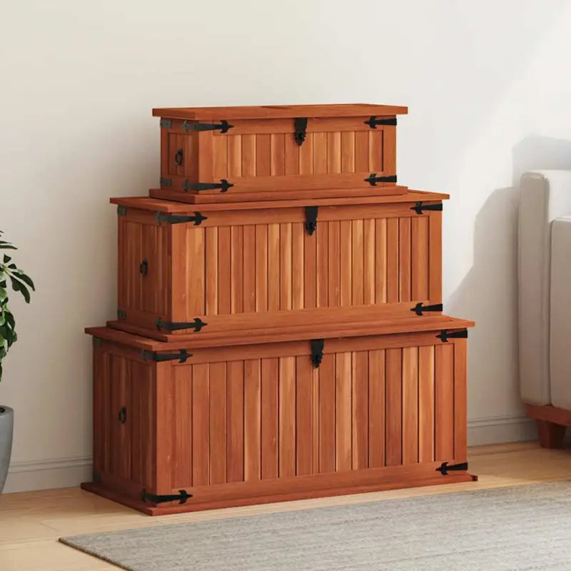 Opbergkist van massief acaciahout voor stijlvolle opslag - 90 x 45 x 40 cm + 79 x 34 x 32 cm + 60 x 25 x 22 cm / 1