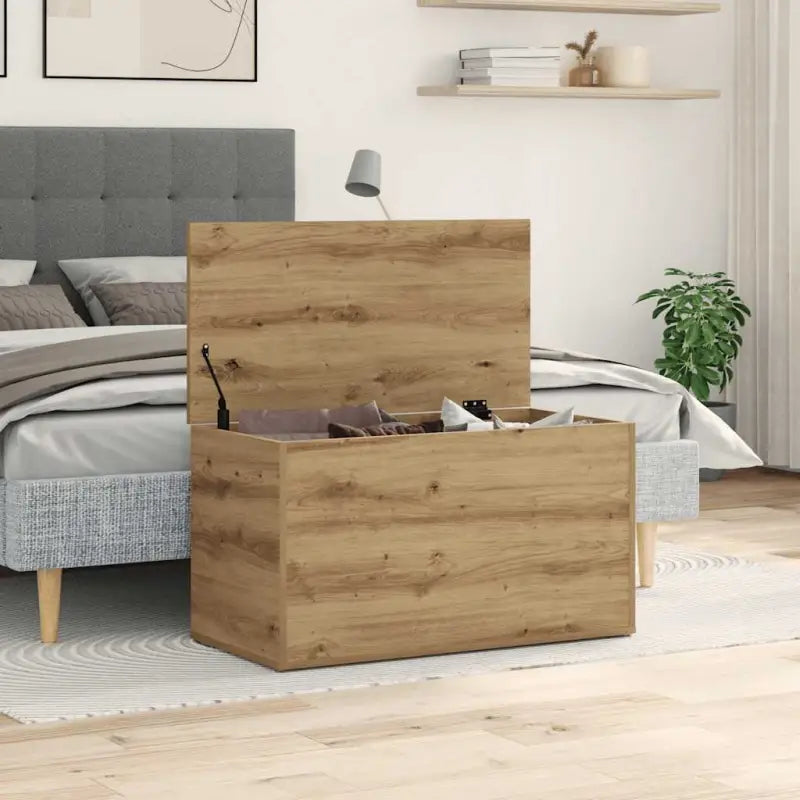 Opbergkisten van bewerkt hout voor overzichtelijke opbergruimte - artisanaal eikenkleurig / 84 x 42 x 46 cm / 1