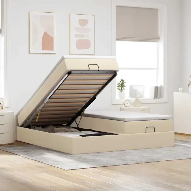 Ottomaan bed met ruime opbergruimte en crème materiaal vulling - Crème / 160 x 200 cm - Bedden & bedframes