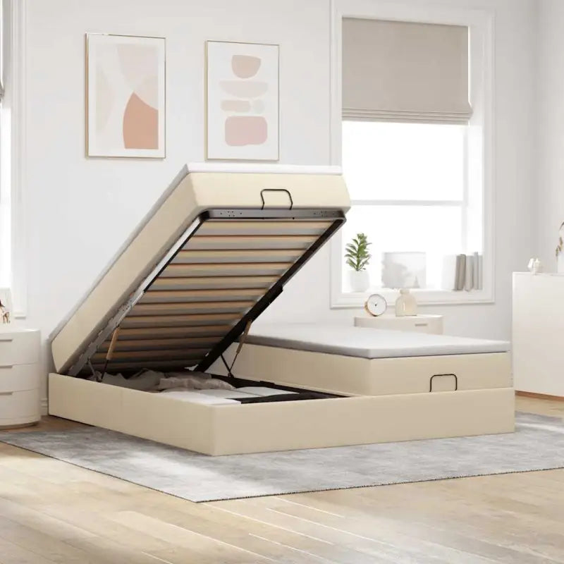 Ottomaan bed met ruime opbergruimte en crème materiaal vulling - Crème / 200 x 200 cm - Bedden & bedframes