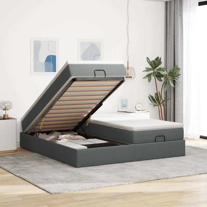 Ottomaan bed met ruime opbergruimte en crème materiaal vulling - Donkergrijs / 160 x 200 cm - Bedden & bedframes